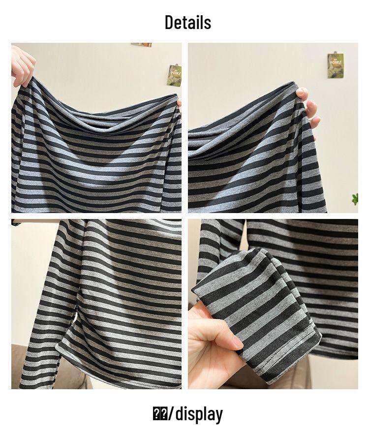 Women's Striped One-Shoulder Long-Sleeve Top - 2025 Spring/Autumn Slim Fit Korean Style