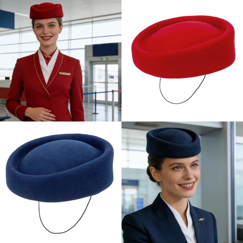 Professioneller Woll-Flugbegleiterhut Traditionelle Flugbegleiterkappe für Damen Uniformpassendes Accessoire Kopfbedeckung