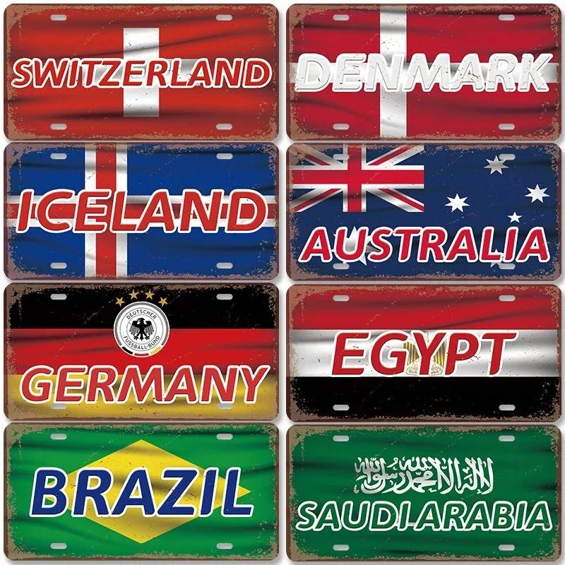 Vintage Ülke Adı Poster Araba Metal Alüminyum Tabelalar Rusya Fransa Brezilya Metal Plaka Bar Garaj Oturma Odası Retro Duvar Dekoru