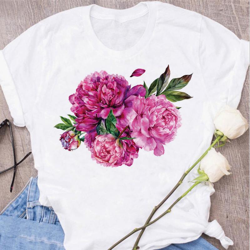 Women's Tops Fashion Flower Floral Print Lady T-shirt Casual Short Sleeve Aesthetic Clothes Shirt T-shirts Female Tops Tees