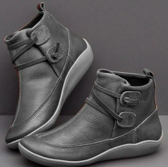 Winter New Martin Boots for Women - Short Round Toe Leather Boots - Large Size Low Boots.