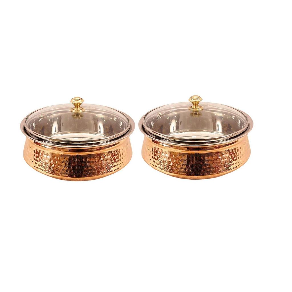 Copper Serving Handi with Lid, 1350ml, 2 Piece (Brown)