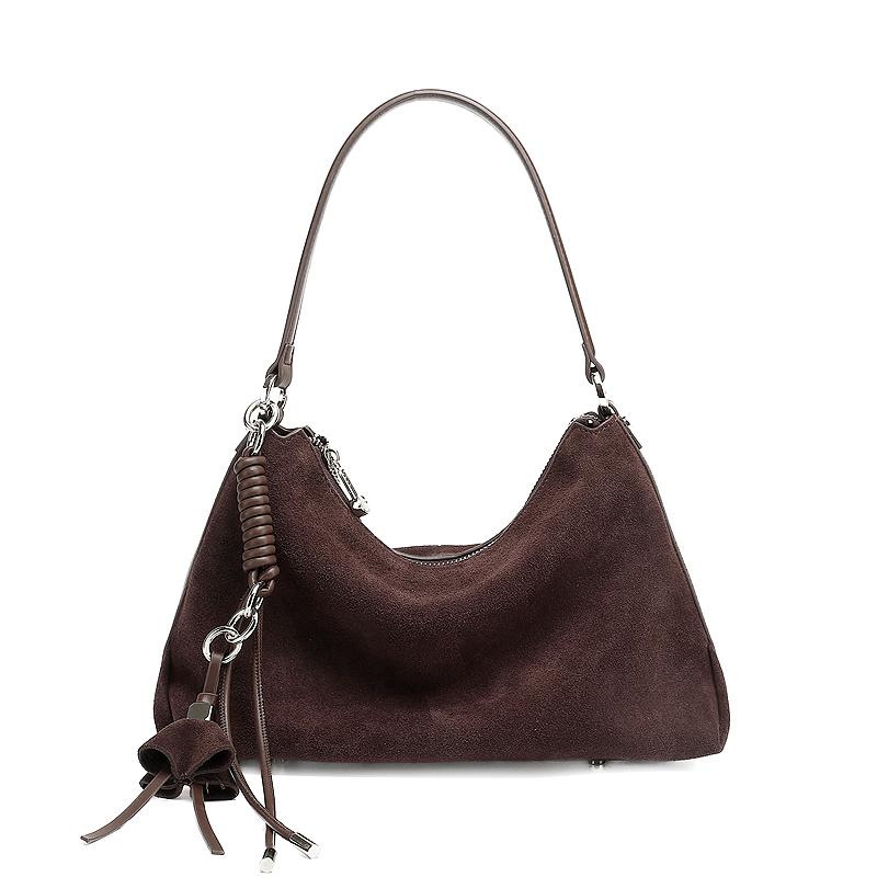 HIFASHION Genuine Suede Leather Hobo Bags For Women New 2026 Luxury Designer Crossbody Vintage Tassel Underarm Shoulder Handbags