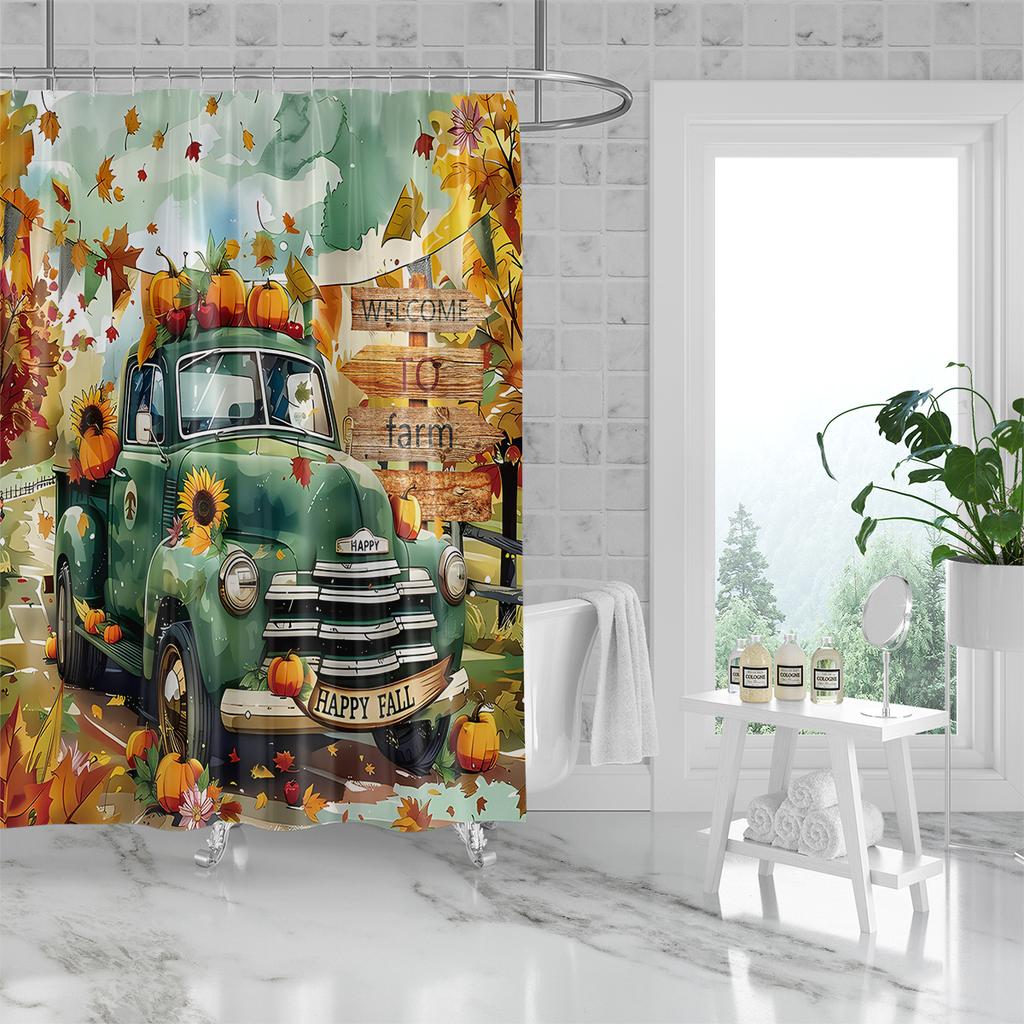 1pc Cartoon Car Print Waterproof Shower Bathe Partition Curtain Multi Size Privacy Protection with 12 Hooks Easy To Installation