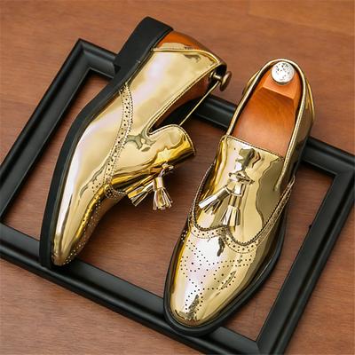 Gold Black Tassels Patent Leather Casual Shoes for Men  Luxury Designer Male Formal Wedding Dress Loafers Homecoming Footwear
