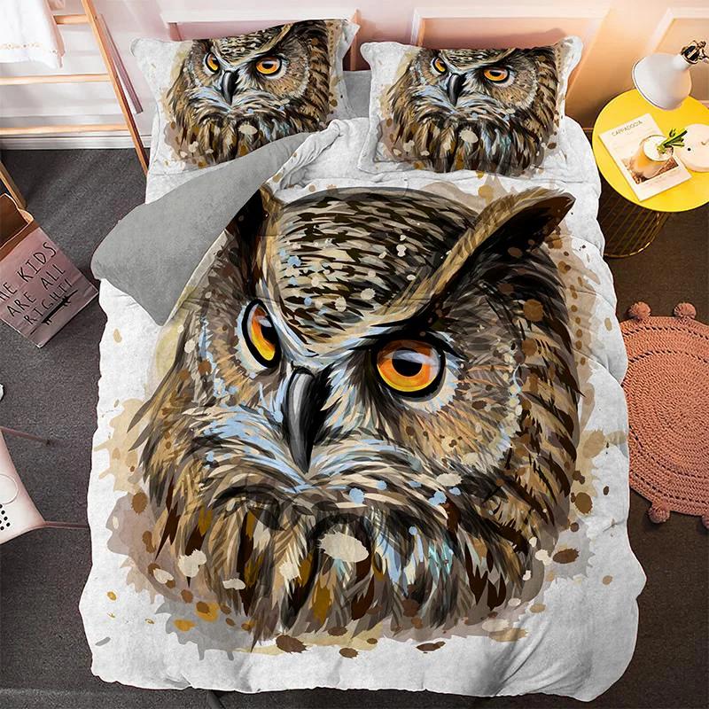 Kawaii Cartoon Owl Duvet Cover Set Full Queen King Size Owl Bedding Set for Girls Boys Brown Owl Cartoon Animal Comforter Cover