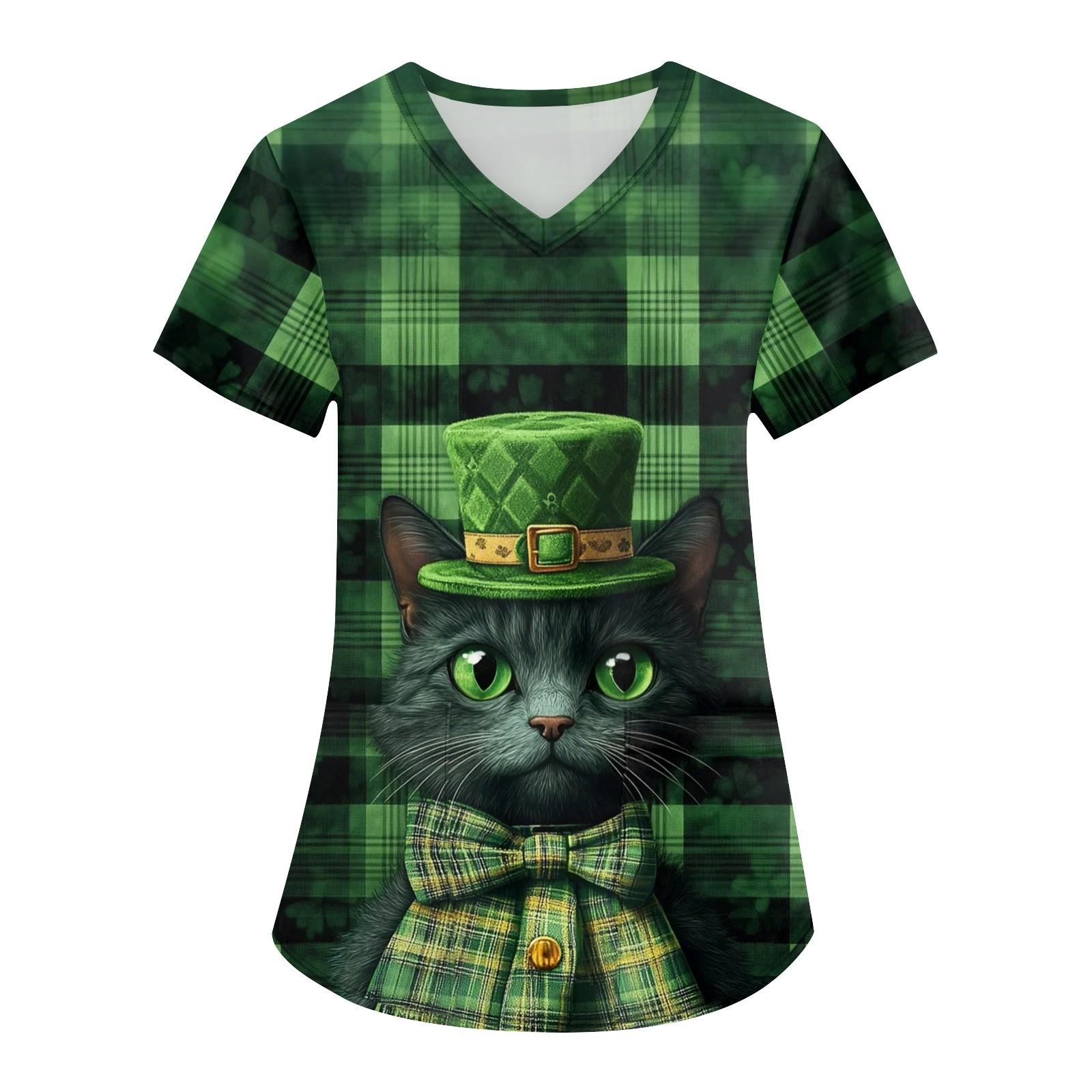 

Женская мода с v-образным вырезом, короткими рукавами и карманами, топы с принтом L армия зеленый