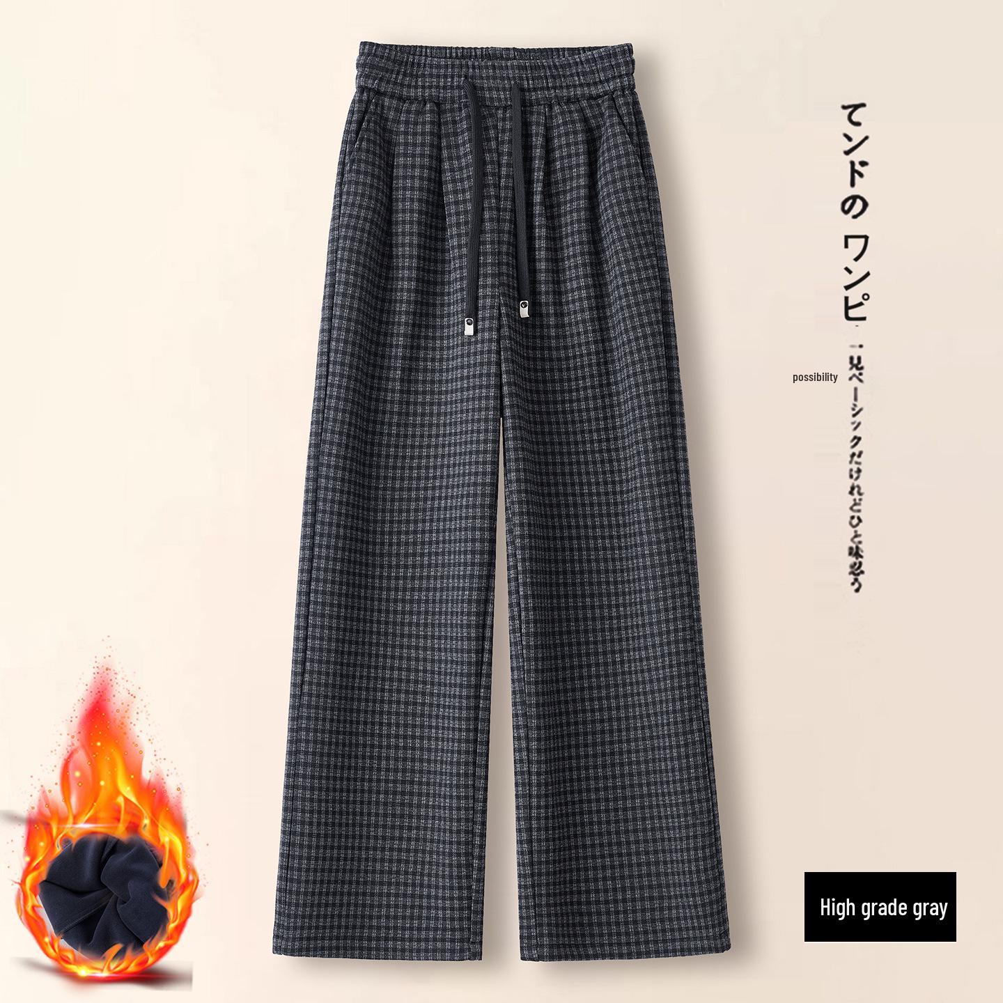 

Women s Blue Plaid Wide-Leg Pants - Velvet, Thickened, Elastic Waist, Loose, Warm, Versatile for Winter 2025. 3XL (135-145 lbs)
