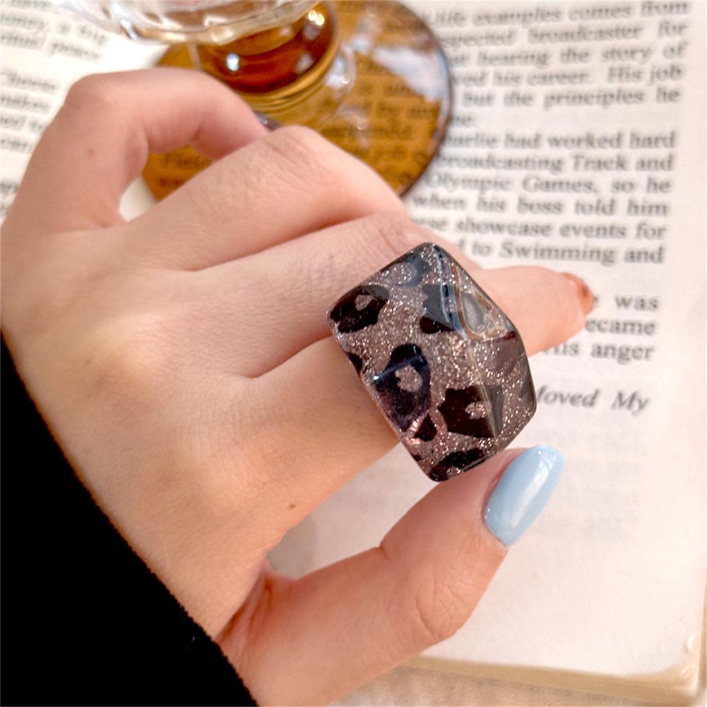 Mode Punk Leopardendruck Ringe Für Frauen Ins Transparente Geometrische Harz Fingerringe Party Schmuck Geschenk Männer Hip Hop Ringe