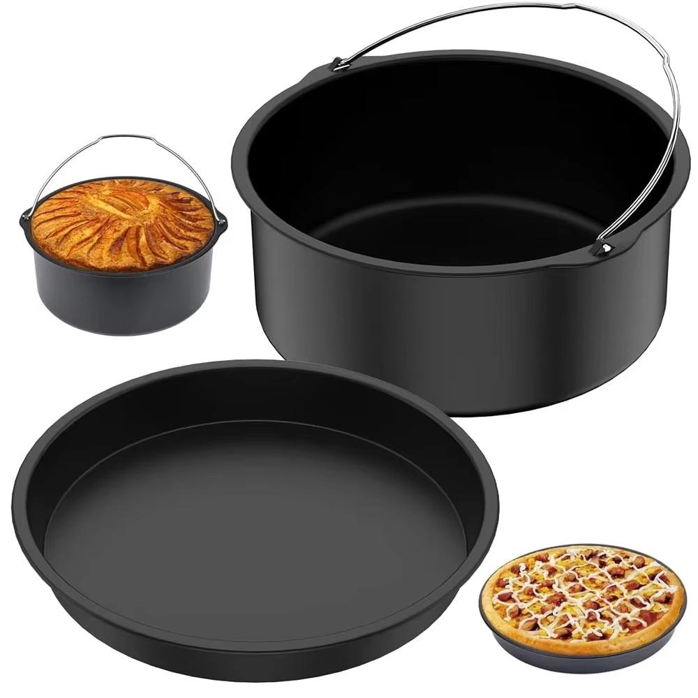 6/7/8/9 Inch Air Fryer Baking Pan Set Carbon Steel Air Fryer Pot Pizza Pan Round Cake Mold Kitchen