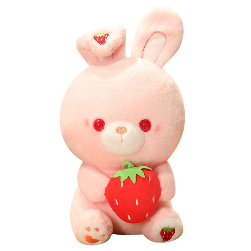 

28CM Cartoon Simulation Anime Strawberry Holding Rabbit Doll Kids High Quality Rabbit Animal Toy Handmade Doll Birthday Gifts 27cm рожевий