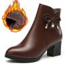 Mode Mode Winter Square Heels Reißverschluss Stiefel Frauen Fad Herbst Stiefeletten Casual Damenschuhe Schmetterlingsknoten Kristall Lederstiefel