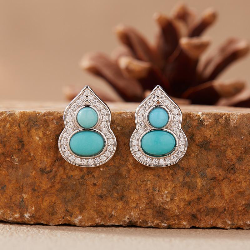 Natural Garnet Turquoise Hetian Jade Lapis Lazuli Nanhong Gourd Pendant Necklace Women'S Set S925 Sterling Silver Colored Treasure