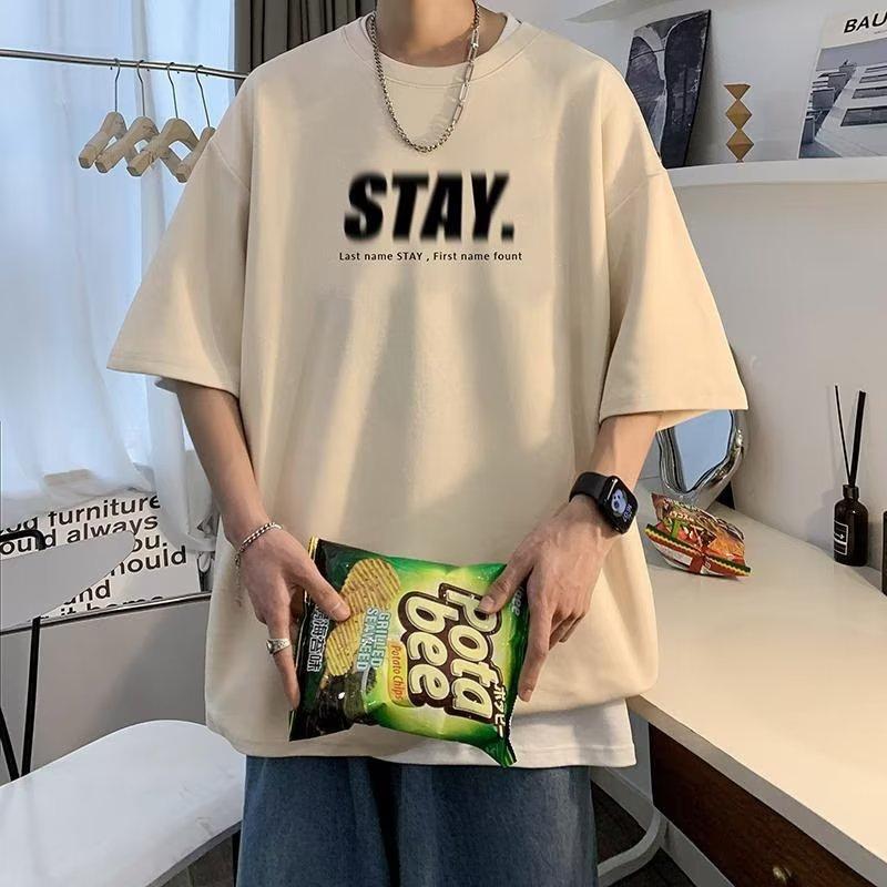 Pánská trička Letter Graphic Print Trička módní značky pro muže oversize trička Muži Oblečení Neformální Tričko Muž Letní Korejský Retro