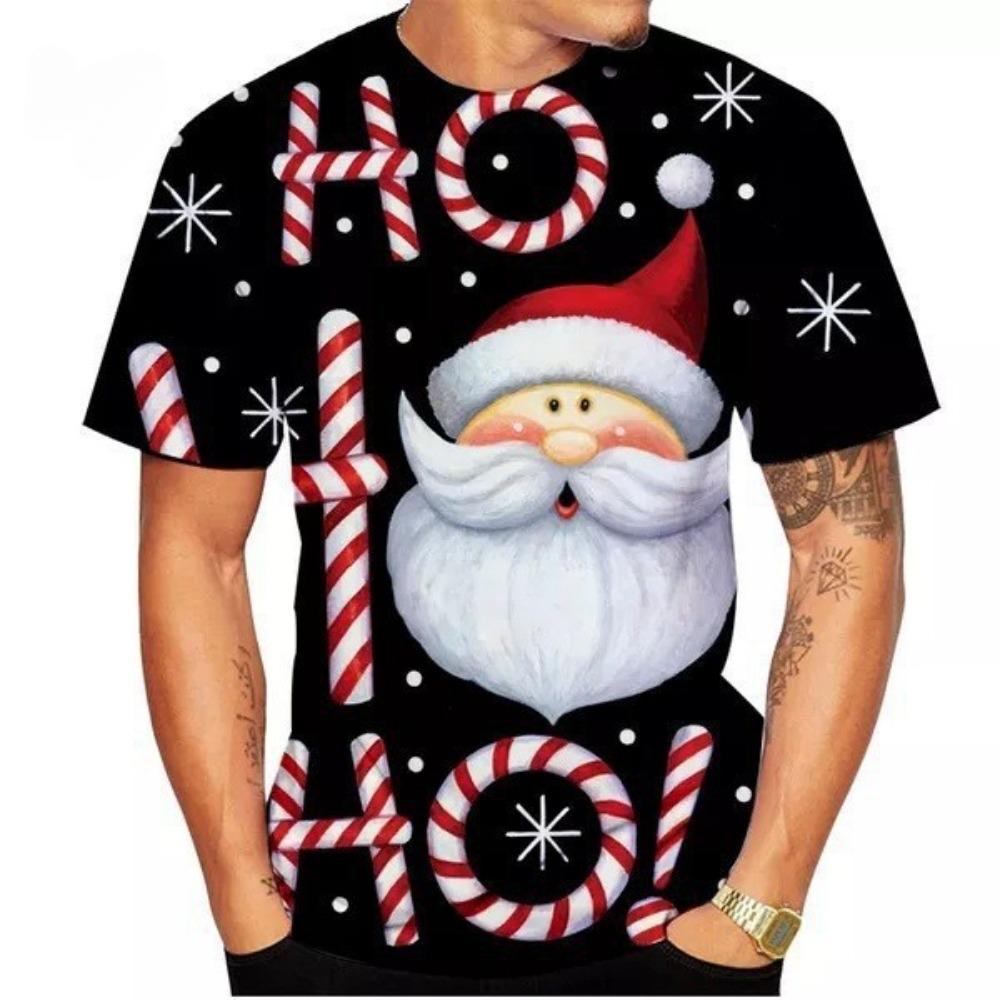 Niedliches 3D-gedrucktes Weihnachtsmuster Herren Modisches Lässiges Kurzarm-Rundhals-T-Shirt