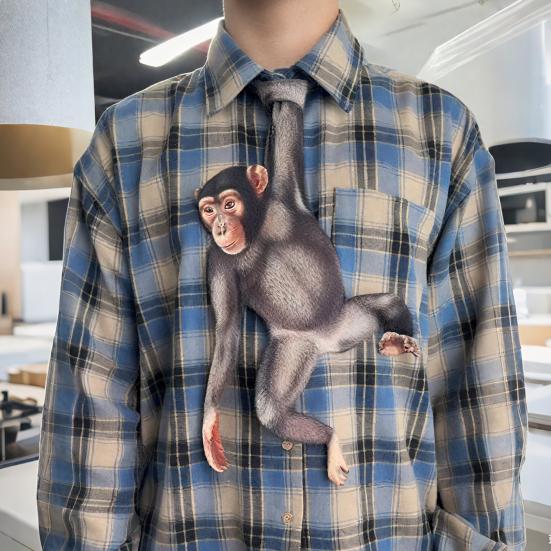 3D Orangutan Design Necktie Men Tie Animal Pattern Fabric Tie Chimpanzee Hanging Tie Outing Accessory