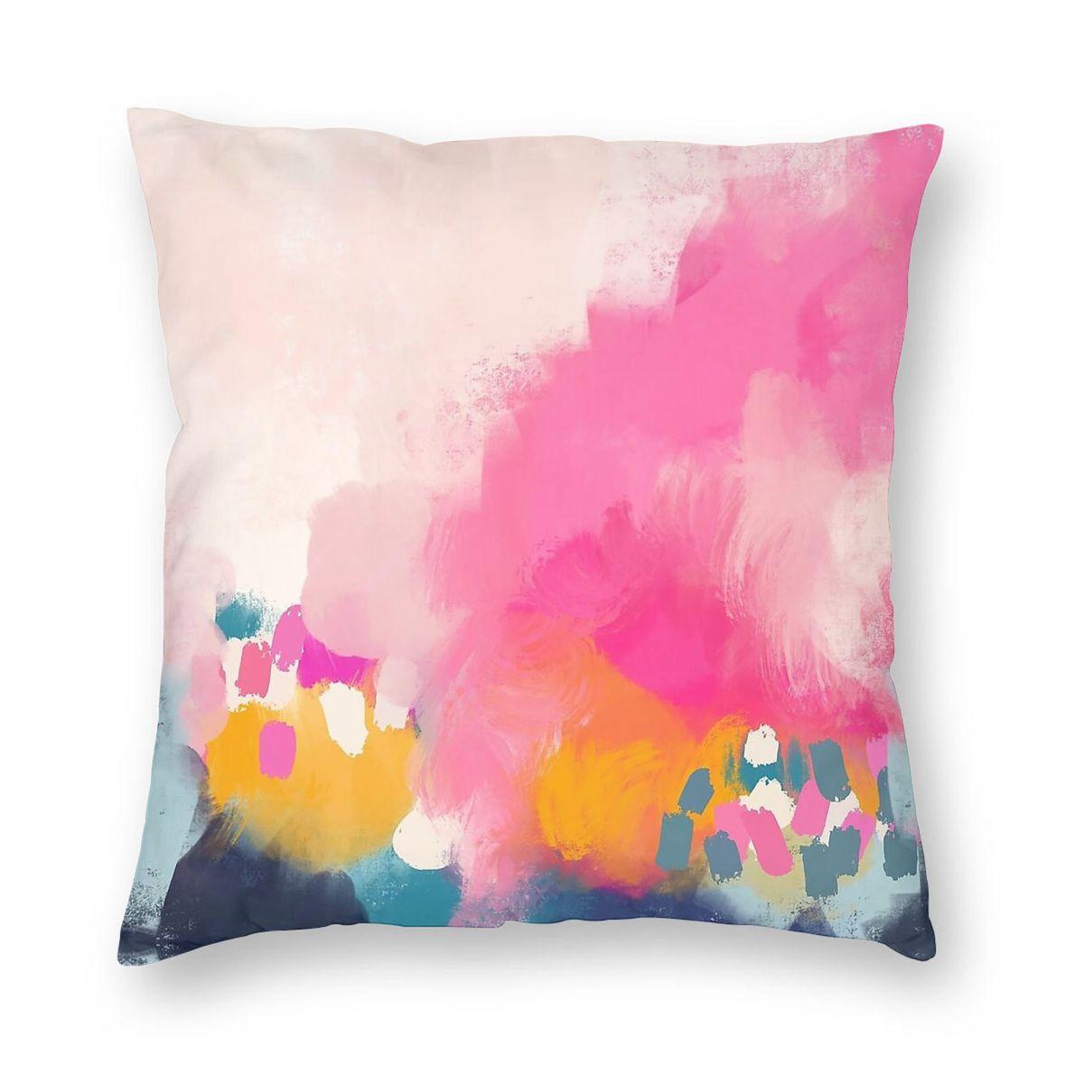 Pink Reflection With Orange Blue Square Pillowcase Polyester Linen Velvet Pattern Decorative Pillow Case Room Cushion Cover 30x30cm