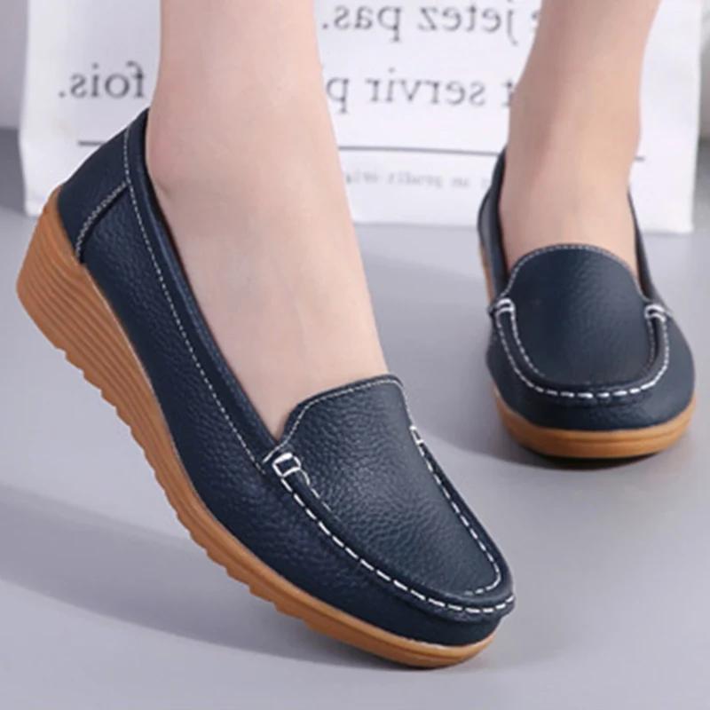 Black Women Shoes Soft Leather Shoes With Heels Loafers Flat Shoes Women's Moccasins Casual Zapatos Mujer Flats Female Footwear