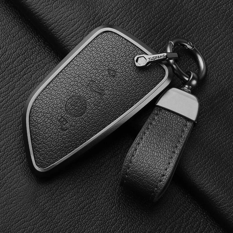 Aluminium Alloy Goatskin Car Key Case Cover For Bmw 1 3 5 7 Series X1 X3 X5 X7 F20 F48 F15 F16 G20 G28 G22 G23 G30 G12 Keychain