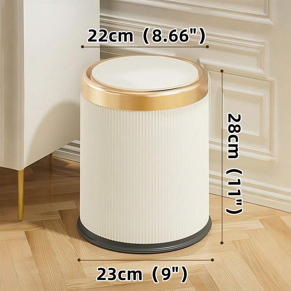 Modern White and Black Double Layered Trash Bin with Press Top Lid for Bathroom, Office and Bedroom