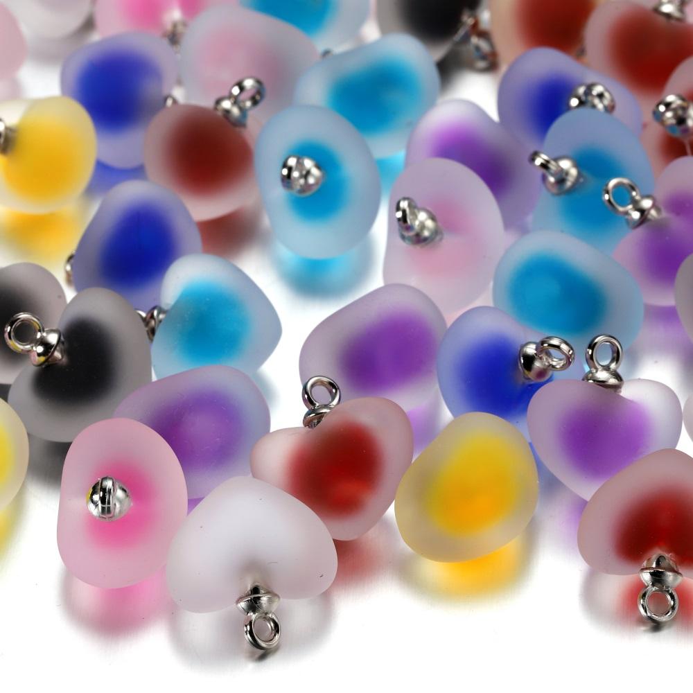 10pcs/lot Resin Frosted Multicolor Heart Charms For Handmade Bracelet Earrings Necklace Pendant DIY Jewelry Making Supplies
