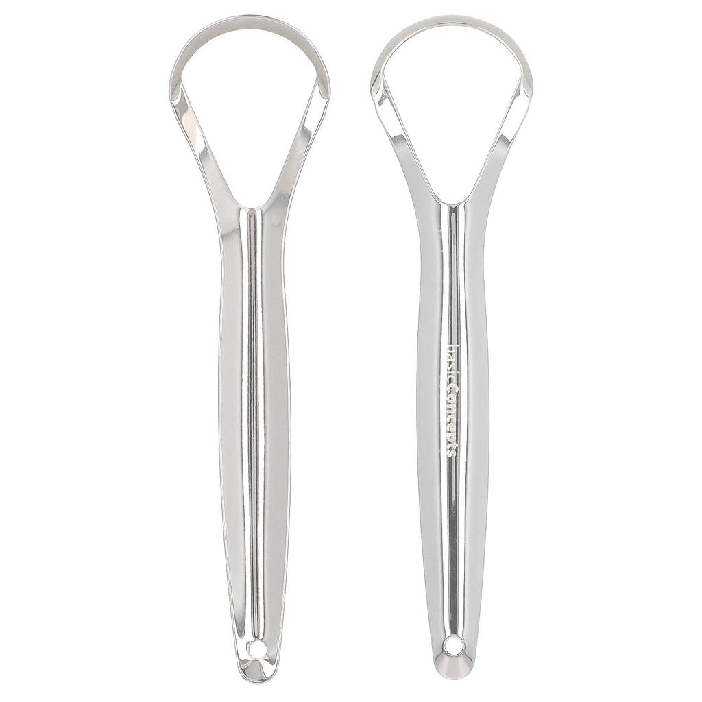 basicConcepts, stainless steel tongue scraper, travel case included, 2 pieces