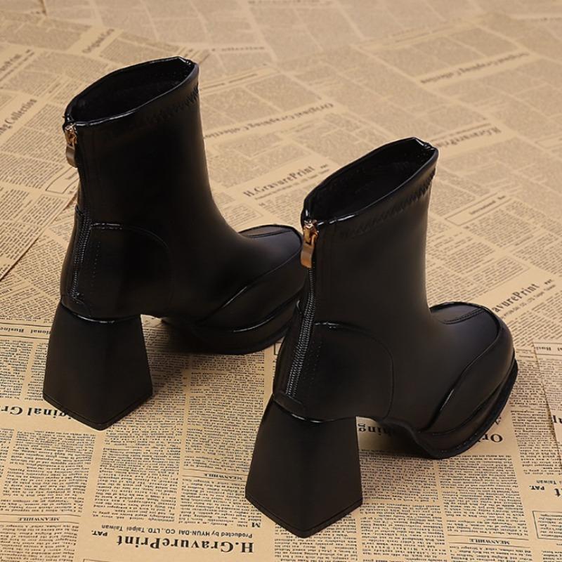 Mode 2025 Neue High Heels Damen Stiefeletten Designer Klobige Modeschuhe Winter Elegant Leder Kurze Stiefel Kleid Pumps Zapatillas