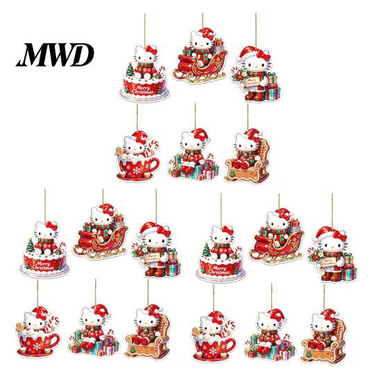 Festive Party Favors Christmas Kitty Ornaments, 2D Flat Acrylic Hanging Decorations, Cute Gift for Friends Cartoon Pendants Tree, Holiday Home