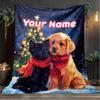 1PC Custom Name Christmas Cats Dogs outdooor Flannel blankets Throw Blanket All-Season Throw Gift Bedspread for Couch, Bed, Camping Holiday Birthda