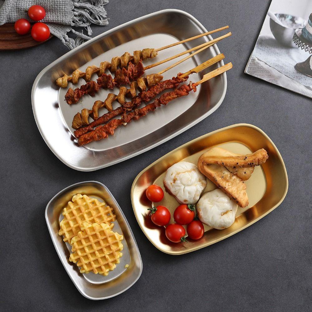 Stainless Steel Dessert Salad Plate Portable Food Serving Tray Picnic Dinner Plate Camping Use