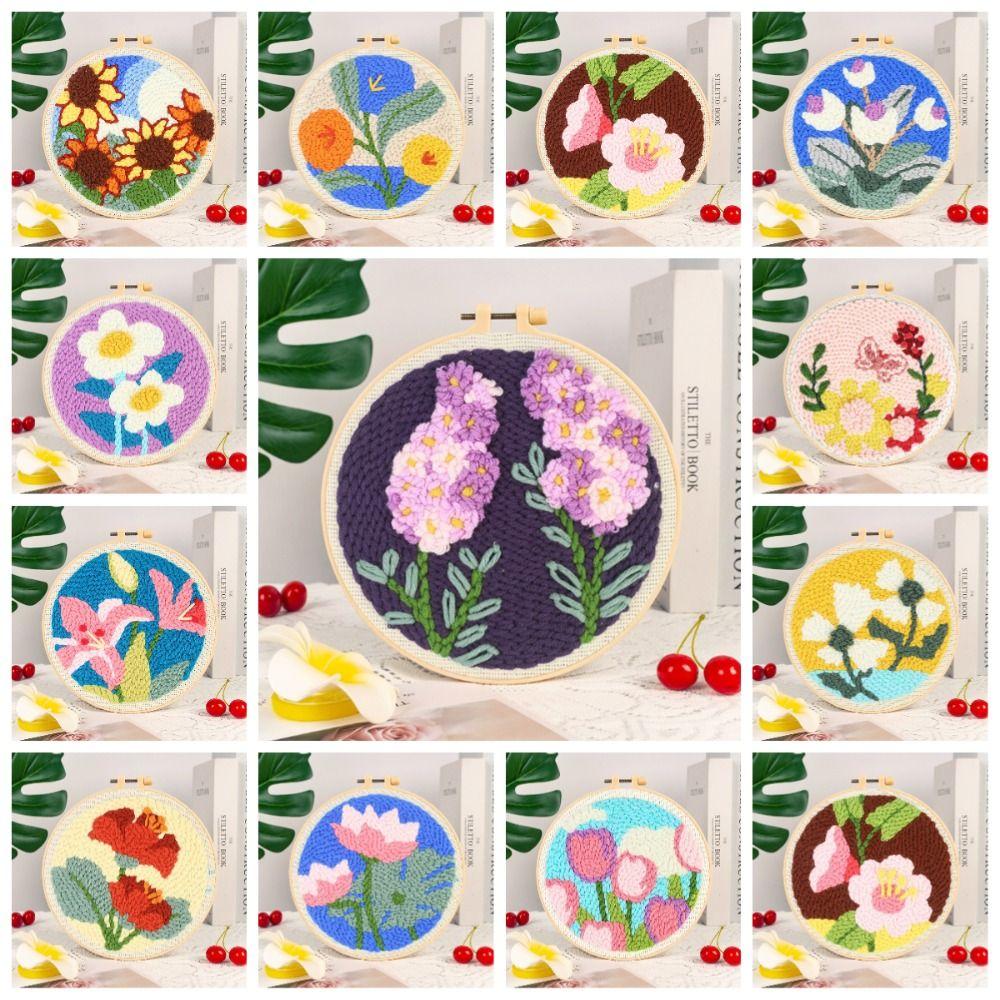 Flower Pattern Embroidery Starter Kit Needlework Rug Punch Punch Needle Set  Educational Toys