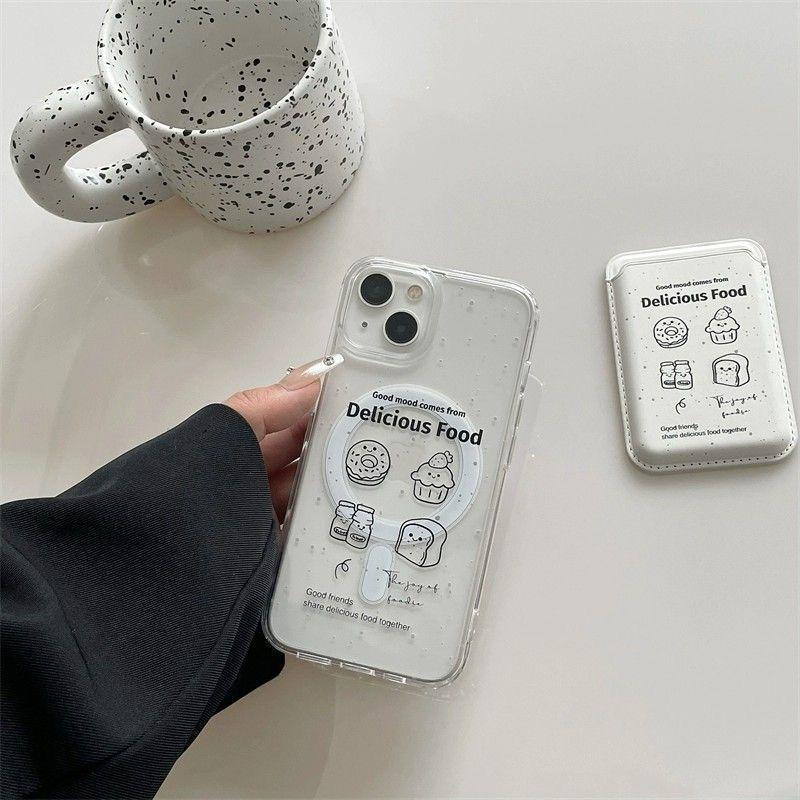 

INS Style Toast Pattern Transparent Magnetic Case for Apple 17 Pro Max, 16, 15P, 14, 11 with 11 Buttons Apple 14 PLUS