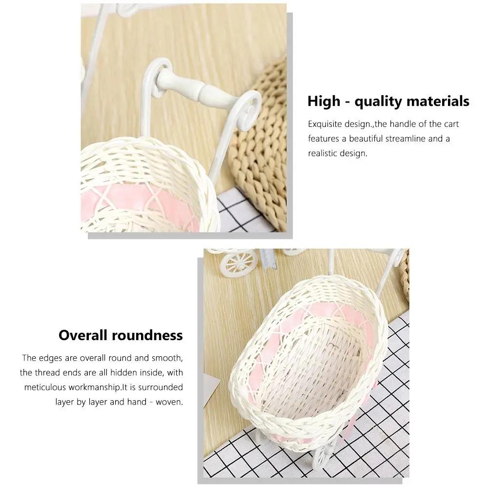 High Quality Hand-Woven Creative Small Cart 2 Styles Gift Flower Fruit Storage Basket Flower Basket For Plant Home Wedding