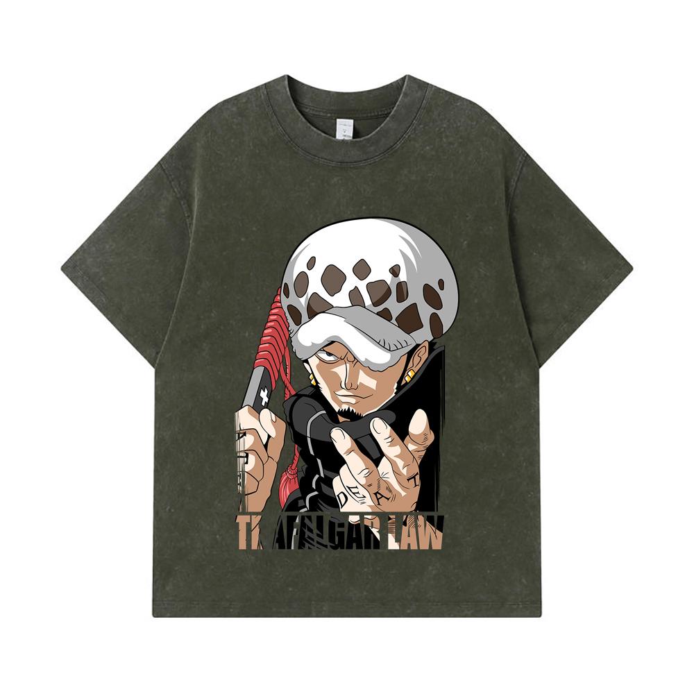 

275 GSM Washed T-shirts 100% Cotton One Piece V63 Law Print Unisex Heavy Cotton T Shirt S армия зеленый
