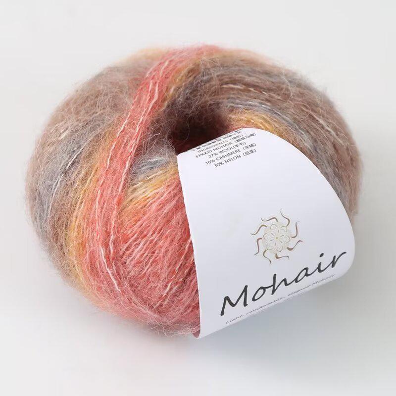 Filato di lana mohair tinto in capo, filato di mohair colorato sfumato da 25 g, fatto a mano, fai da te, pronto da indossare, sciarpa, cappello