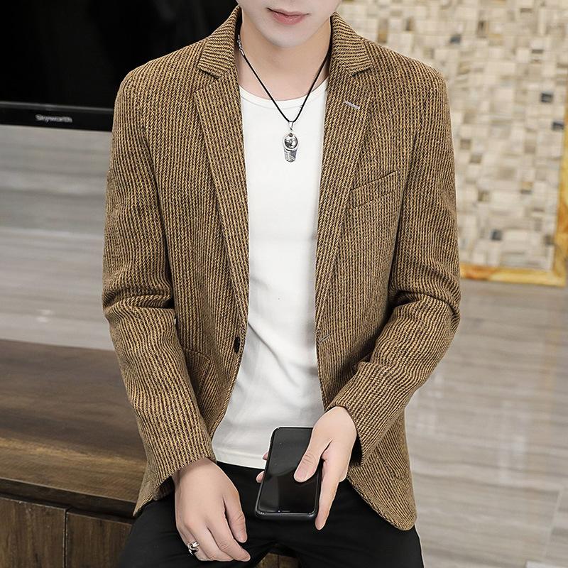 Осенне-зимний новый полосатый костюм, повседневный свадебный костюм жениха, корейская версия, модный мужской костюм шафера M