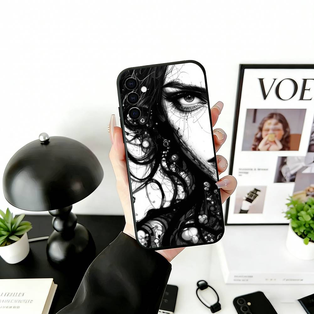Line art Phone Case For Samsung Galaxy A73,A72,A71,A70,A53,A52,A51,Soft Silicone Black Cover