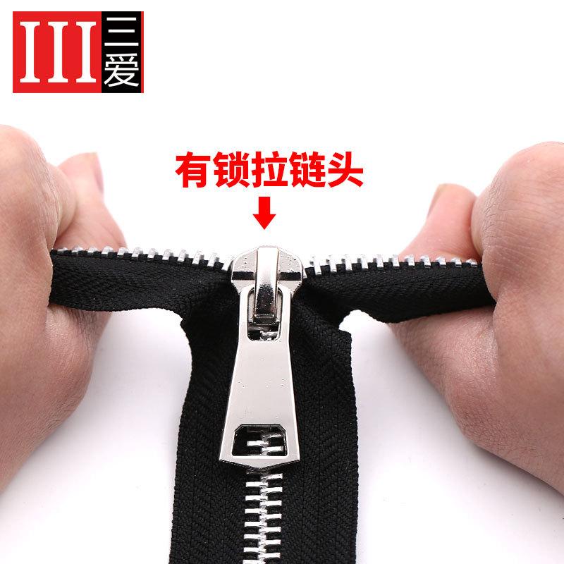 Ne. 8 Černý kovový oboustranný otevřený ocas Dlouhý zip Oblečení Batoh Velká hlava zipu Ne. 5 pryskyřičných oboustranných zipových doplňků