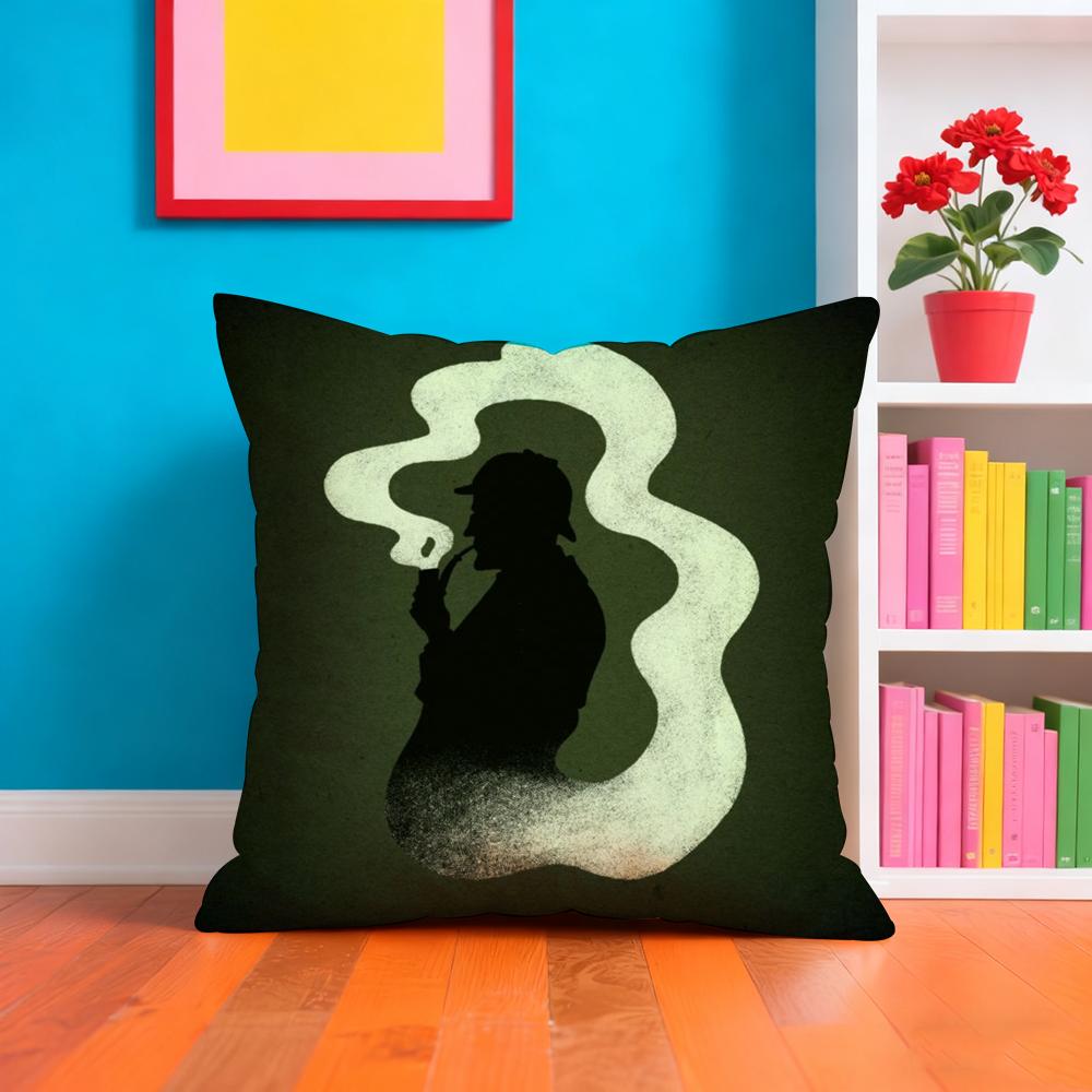 S-Sherlock H-Holmes Cushion Cover Plush Fabric Soft Double-Sided Printed Sofa Warm Winter Home Gift Pillow Case