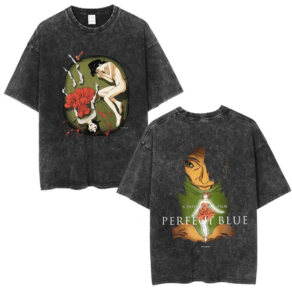 Vintage Washed Anime Perfect Blue Mima Kirigoe TShirts Mens Women Clothing Fashion Harajuku Oversized Short Sleeve T Shirts