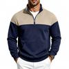 Men S Heavyweight Fleece Long Sleeve Stand Collar Sweatshirt Color Block Pockets