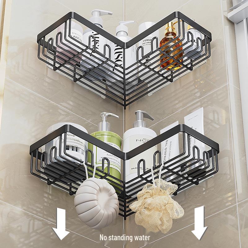 Non-Drill Wall-Mounted Bathroom Shelf: Double-Layer Movable Storage for Toiletries