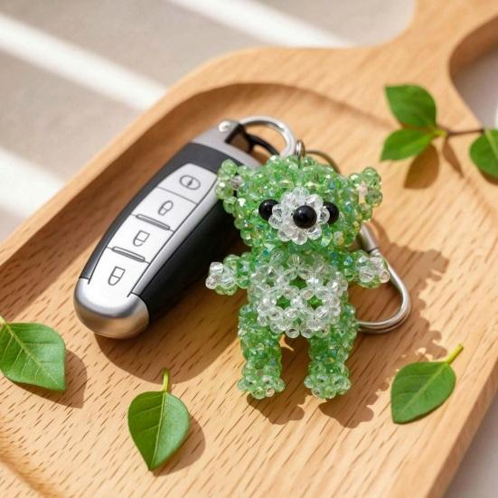 Keychain Pendant, Cartoon Bear Handcrafted Metal Keychain with Glossy Realistic Surface, DIY Animal Beading Kit for Backpack or Handbag