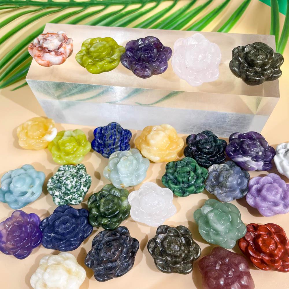 Natural Gemstone Carved Flower Ornaments - Small Drilled Decorative Craft