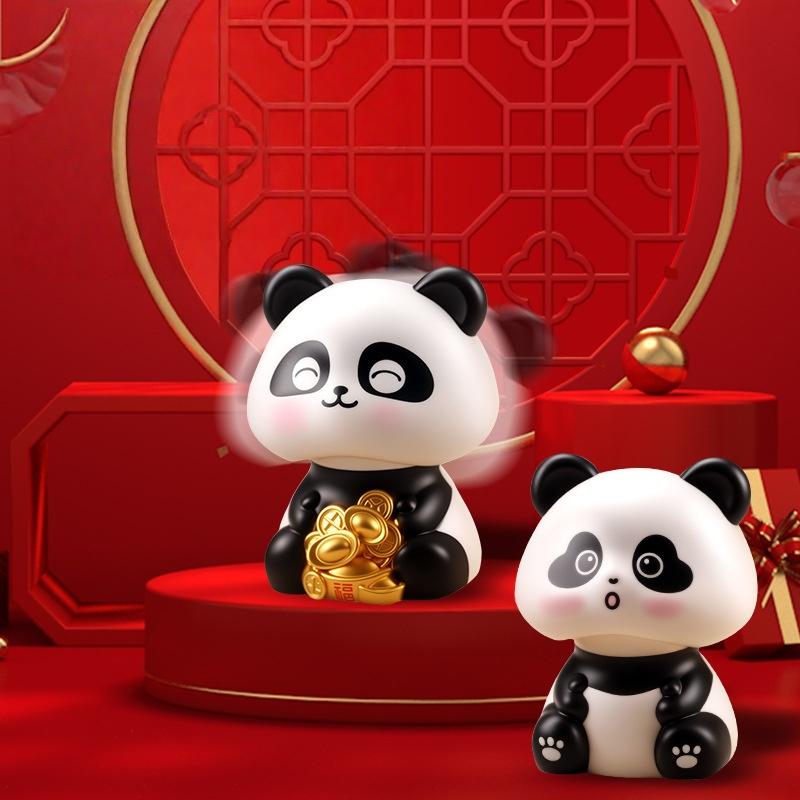 1Pc Solar Energy Panda Doll Lucky Car Decoration Cute Shaking Head Panda Figure Ornament Collection Model Creative Gifts