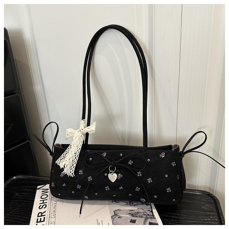 Cute Floral Bow Shoulder Underarm Bags for Women Lightweight Portable Ladies Handbags Simple Sweet Lace Girls Pillow Bag Tote