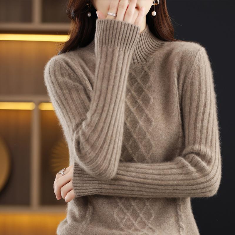 Autumn and Winter Semi-turtleneck Thickened Sweater Pullover Bottoming Shirt Women's Loose Solid Color Knitted Sweater Women's Thin Top