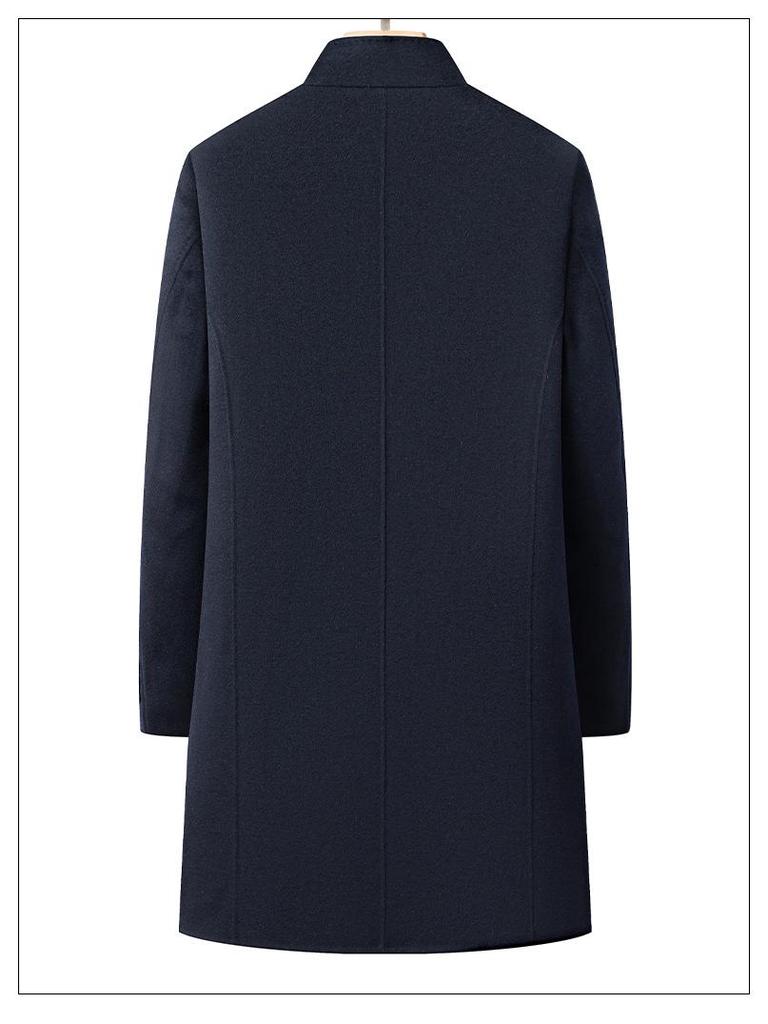 Men's Single-Breasted Stand-Collar Wool Gabardine Trench Coat - Business Casual Long Jacket