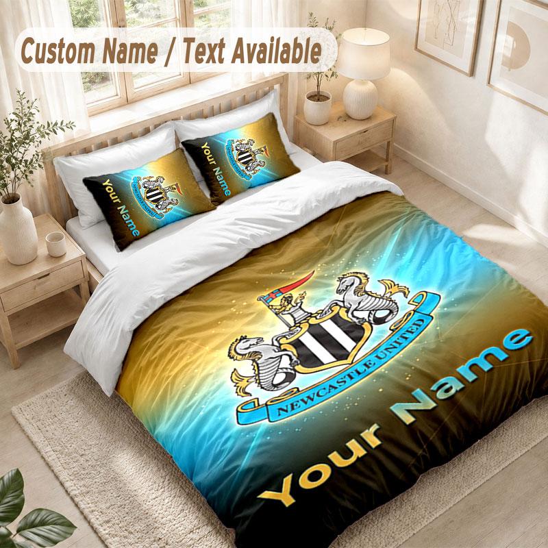 Custom Name Bedding Set 3 PiecesNewcastle United FC Print Duvet Cover + 2 Pillowcases Soft Bed Decor