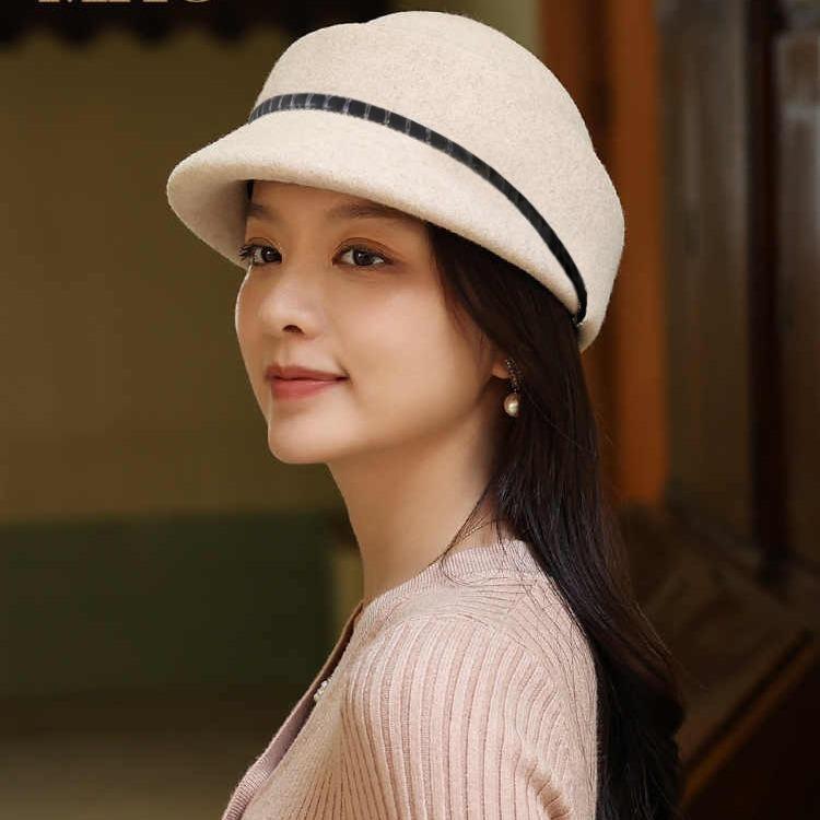 New Autumn and Winter Hat for Women's Design Sense Foreign Trade Wool Duckball Cap Solid Color Versatile Winter Warm Equestrian Hat